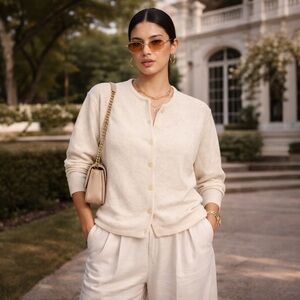 Pendleton Ivory Wool Cardigan Embroidered Floral Quiet Luxury Vintage XL A1